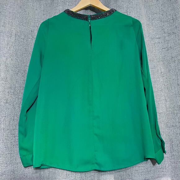 Gibson Latimer Top Women Small Green‎ Jeweled Rhinestone Sheer Office Career - Picture 2 of 9